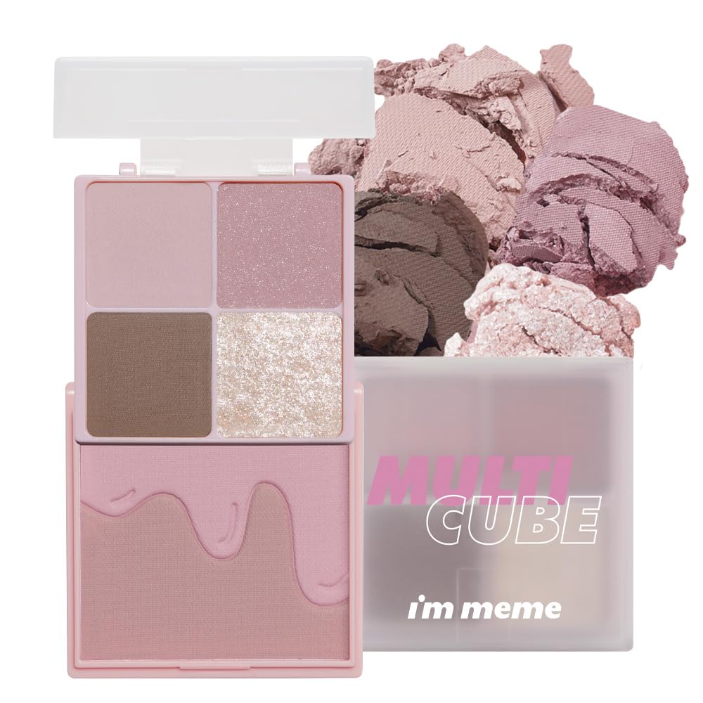

[i m meme Official Store] Mini 2-in-1 Palette Multi Cube (Ice Taro) 4 Eyeshadows & 1 Blush, Portable, Natural Color Payoff, Daily Use, Multipurpose,