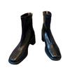 Cowhide version! 2025 silent bottom short boots commuter high heel elastic thin boots autumn and winter soft bottom public sector thick heel