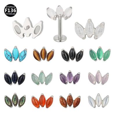 F136 Titanium Marquise Agate Piercing Jewelry, 1.0/1.2 Gauge - Lip Ring & Ear Cartilage Stud.