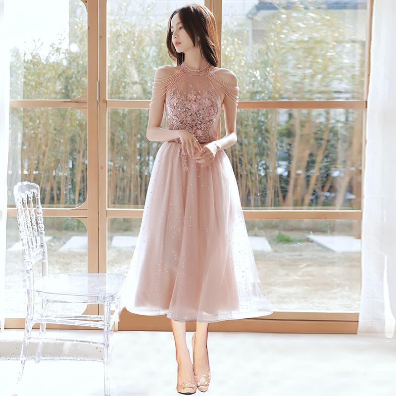 Pink Evening Dress Women's 1011 New Temperament Socialite Banquet Annual Meeting Solo Art Test Host Long Dress