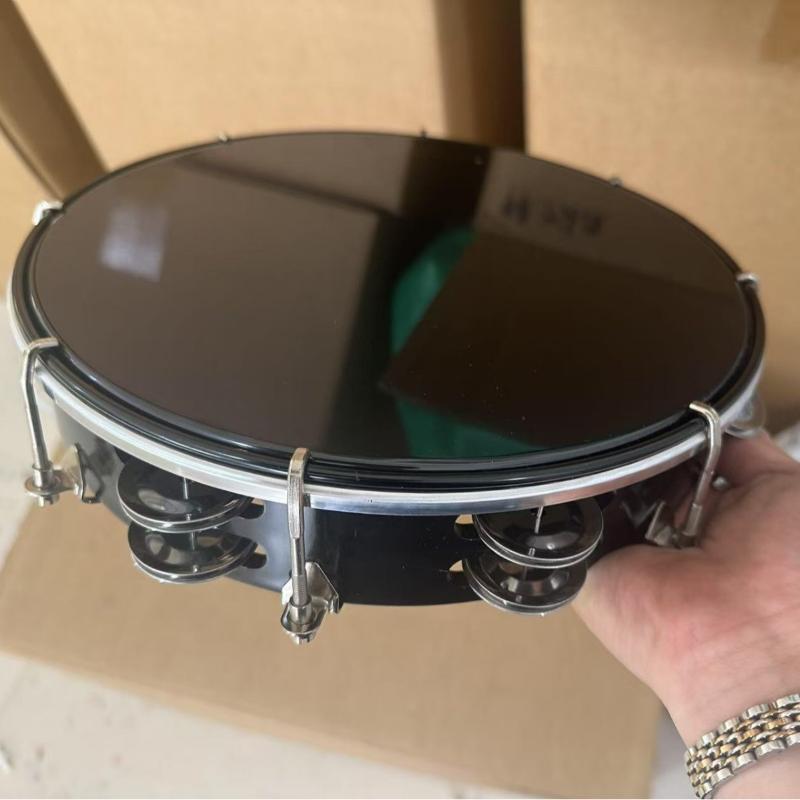 Tambourine with Smooth Metal Jingles Clear Adjustable Drum Head Portable for Travel Stage Performance