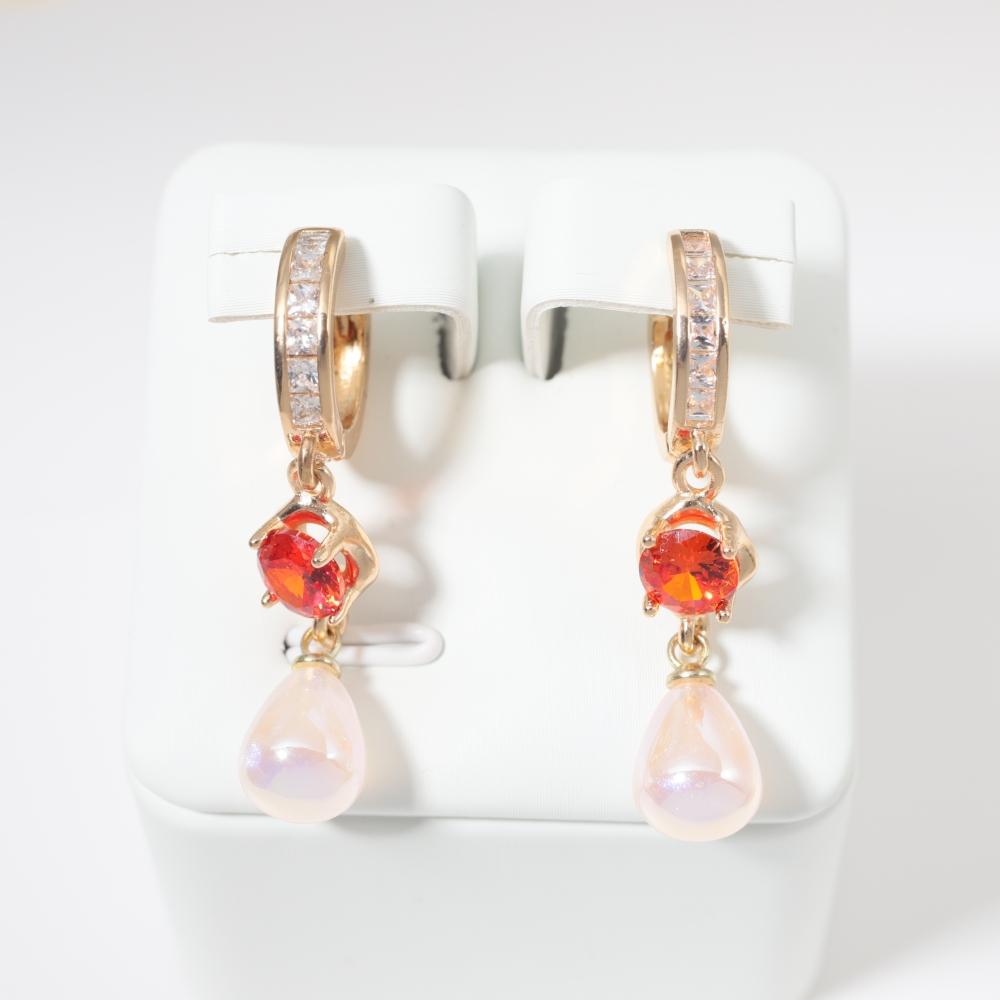 

Red Zirconia & Imitation Pearls Teardrop Dangle Earrings for Women Fashion Earring Jewelry Wedding Party Accessories золотий