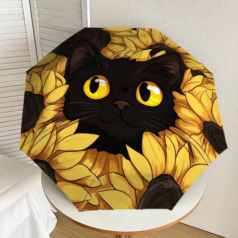 

1pc Black Cat Sunflowers Umbrella with Plastic Handle,Suitable for All Seasons Home Travel Outdoor UmbrellaDD1733