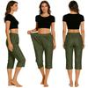 Women's Fashionable Color Elastic Waist Pocket Casual Cropped Pants