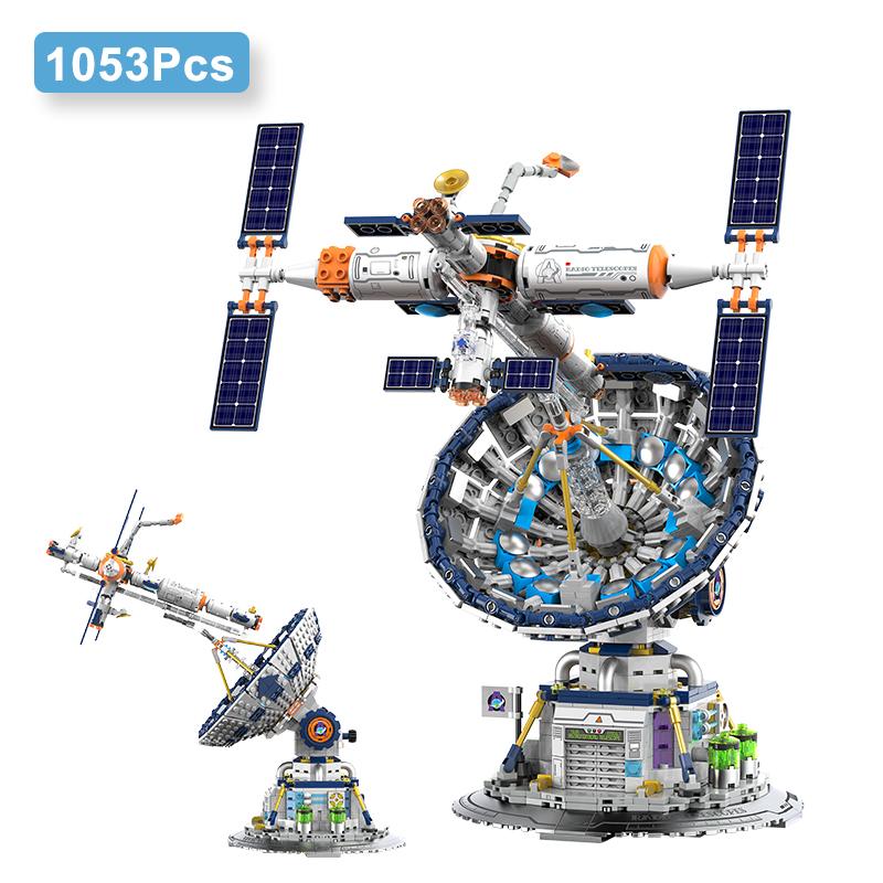 Technisch 1053 Teile Weltraum Radioteleskop Bausteine Stadt Raumfahrer Luft- und Raumfahrt Satellit DIY Steine Lernspielzeug Kinder Geschenk