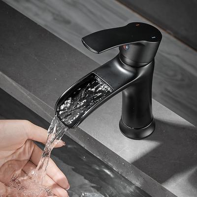 Basin Faucets Matte Black Modern Bathroom Mixer Tap Brass Washbasin Faucet Single Handle Single Hole Elegant Crane 855986
