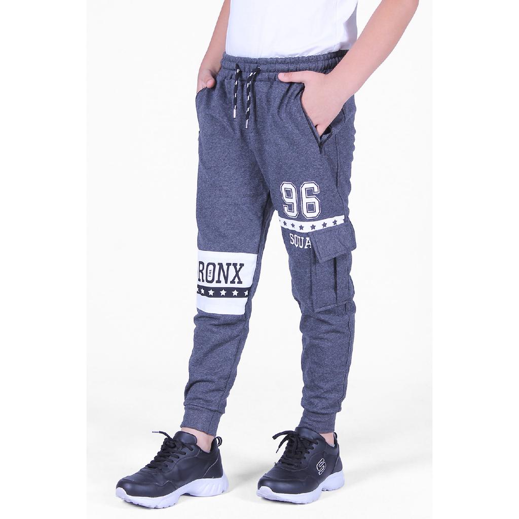 3 Gray-fume-black, Cargo Pocket, Text Printed Boy's Tracksuit