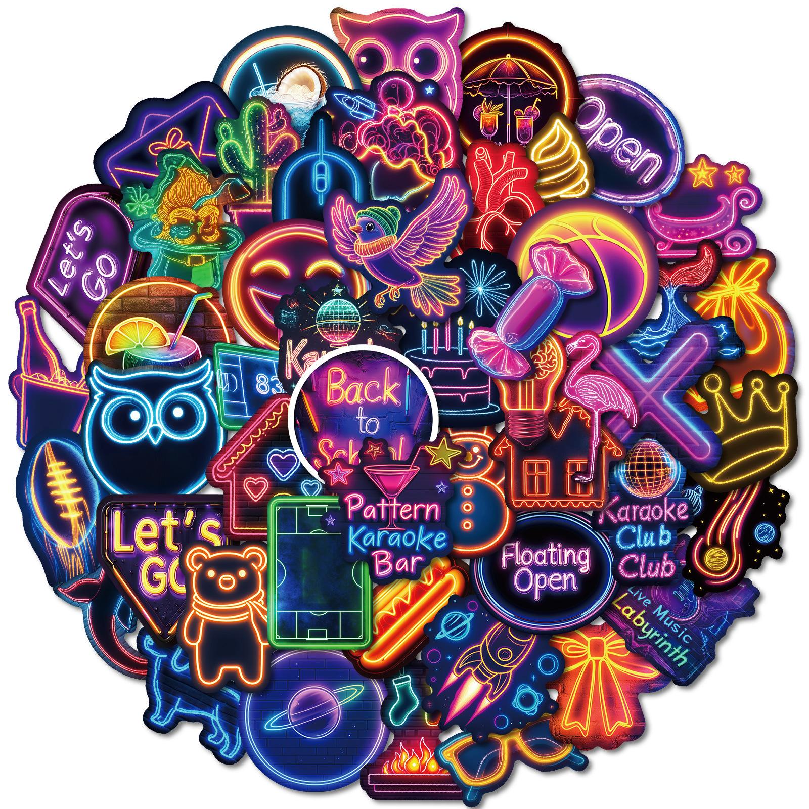 

50 New Colorful Neon Graffiti Stickers Bar Neon Waterproof Decorative Stickers