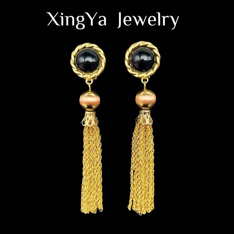 Vintage Electroplated Genuine Gold Court Style Versatile Long Tassel Ear Clip