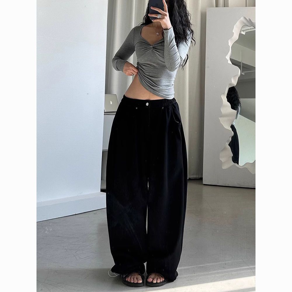 Spring Autumn Women's Solid Basic Sweat Pants Women Simple Y2K All Match Loose Wide Leg Stripes Trousers Vintage Oversize Streetwear Sports Bottoms
