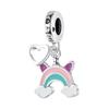 S925 Silver  Rainbow Seven Heart Shaped Pony Unicorn Pendant Necklace Jewelry