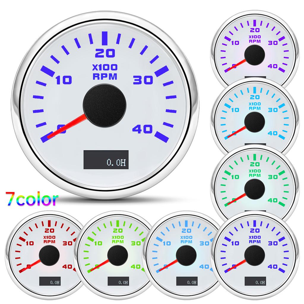 Waterproof 2" 52mm Tachometer With 7 Color Backlight 3000/4000/6000/7000/8000 RPM Tacho Gauge For Marine Car Truck 9-32V