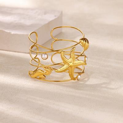 Fashion Ocean Beach Bracelet Female Starfish Shell Pearl Stainless Steel Bracelet Niche Design New Product
