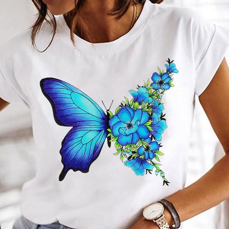 Women Printing Clothes Custom T-Shirt Watercolor Cute Tops Tshirt Short Sleeve Cartoon Heart Print Female Graphic O-Neck Tees