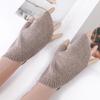 Women's Shell Pattern Knitted Fingerless Gloves – 100% Pure Wool, Thick & Warm for Autumn/Winter, Fashionable Student Style