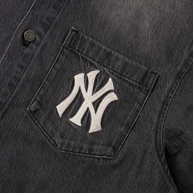 New MLB Denim Jacket Unisex Charcoal Gray 3ADRV0144