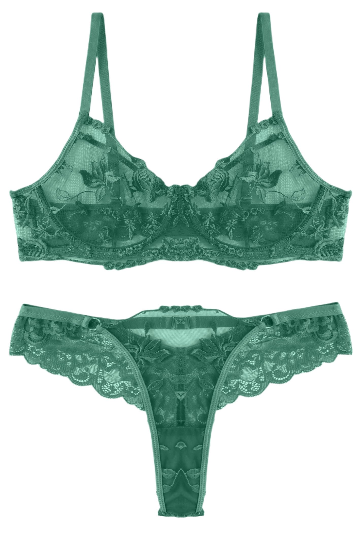 

Maeau Lace Bra and Panty Sexy Underwear for Embroidered Floral Padless Beautiful Size S Underwear, See-Through Set, Women, Print, Bra, Breasts, Sheer, зелёный