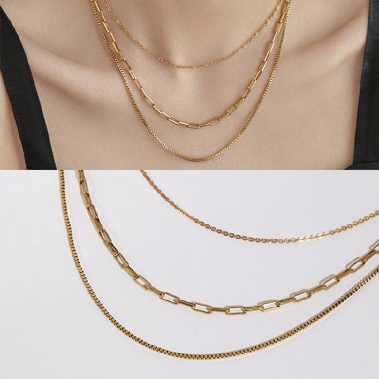 Trendy Three Layer Gold Necklace Fashion Layered Neck Chain Accessory for Women Everyday Wear Neckchain Accessories