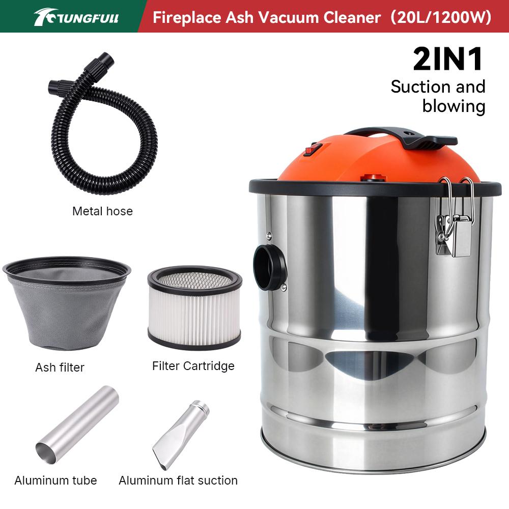 TUNGFULL Fireplace Ash Vacuum Cleaner 1200W Stainless Steel Tank High Power Ash Vac for Fireplace Pellet Stove BBQ Grill