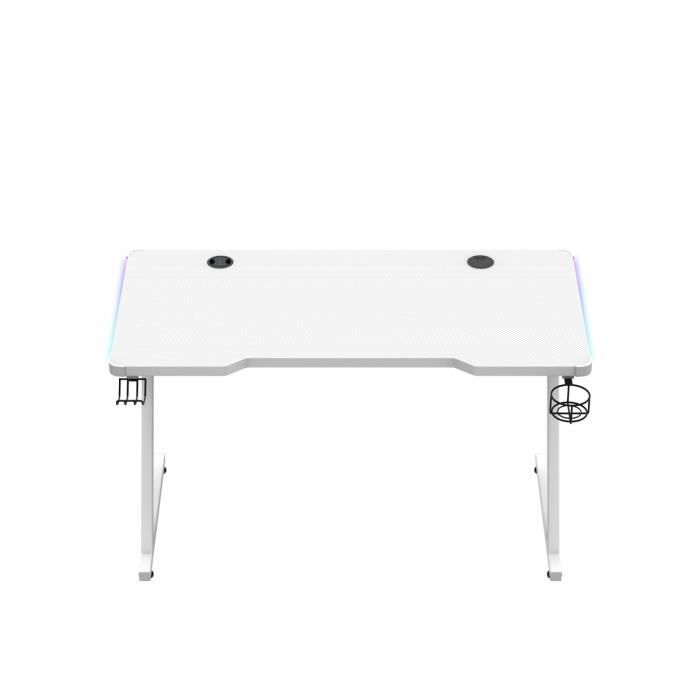 Bureau Gaming - HUZARO - HERO 2.5 - LED RVB - Blanc - 120x60x75cm - Pratique Et Robuste
