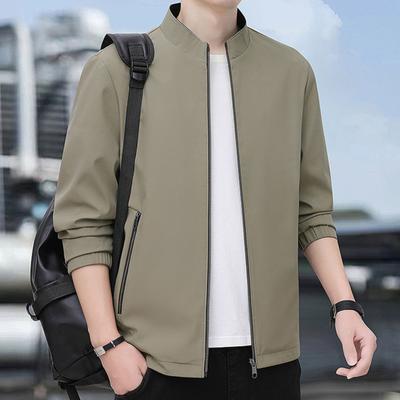 Chaqueta de Hombre Otoño Invierno Cuello Alto Cremallera Superficie Lisa Color Sólido Holgada Fina con Bolsillos con Cremallera