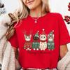 Meowy Christmas Cat Printed Fashion Tshirt Round Neck Short Sleeve Fun Christmas Party Dress Womens Casual Tshirt