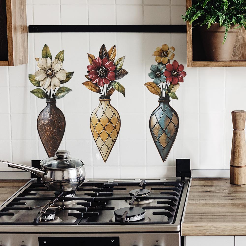 Kreative Vintage Vase Wandaufkleber Selbstklebend Abnehmbar für Schlafzimmer Wohnzimmer Hintergrund Heimdekoration