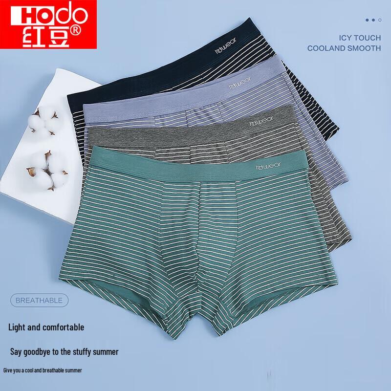Hodo Men's Striped Antibacterial Cotton Boxer Briefs (4-Pack)