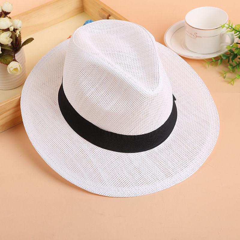 Summer Straw Paper Jazz Hat With Bow Band Fashion Beach Panama Cap Solid Women Men UV Protection Sun Hats