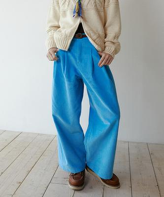 GREENBUTTER Corduroy Wide Pants (L/Blue)