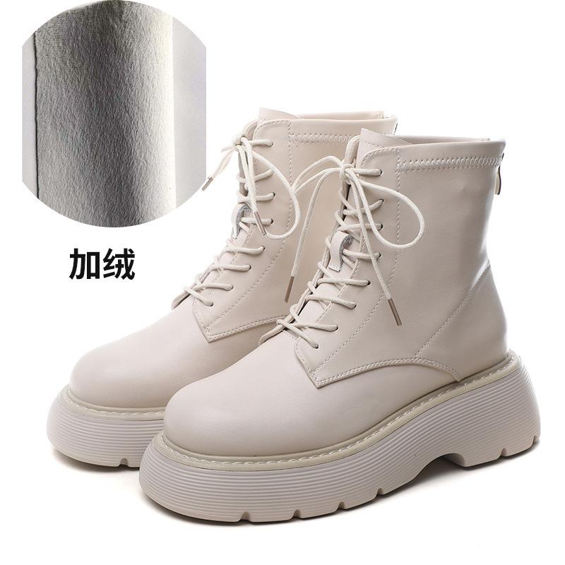 Leather Platform Martin Women's New Autumn and Winter Medium Tube Velvet Elastic Short Sub-size Single Women's Shoes