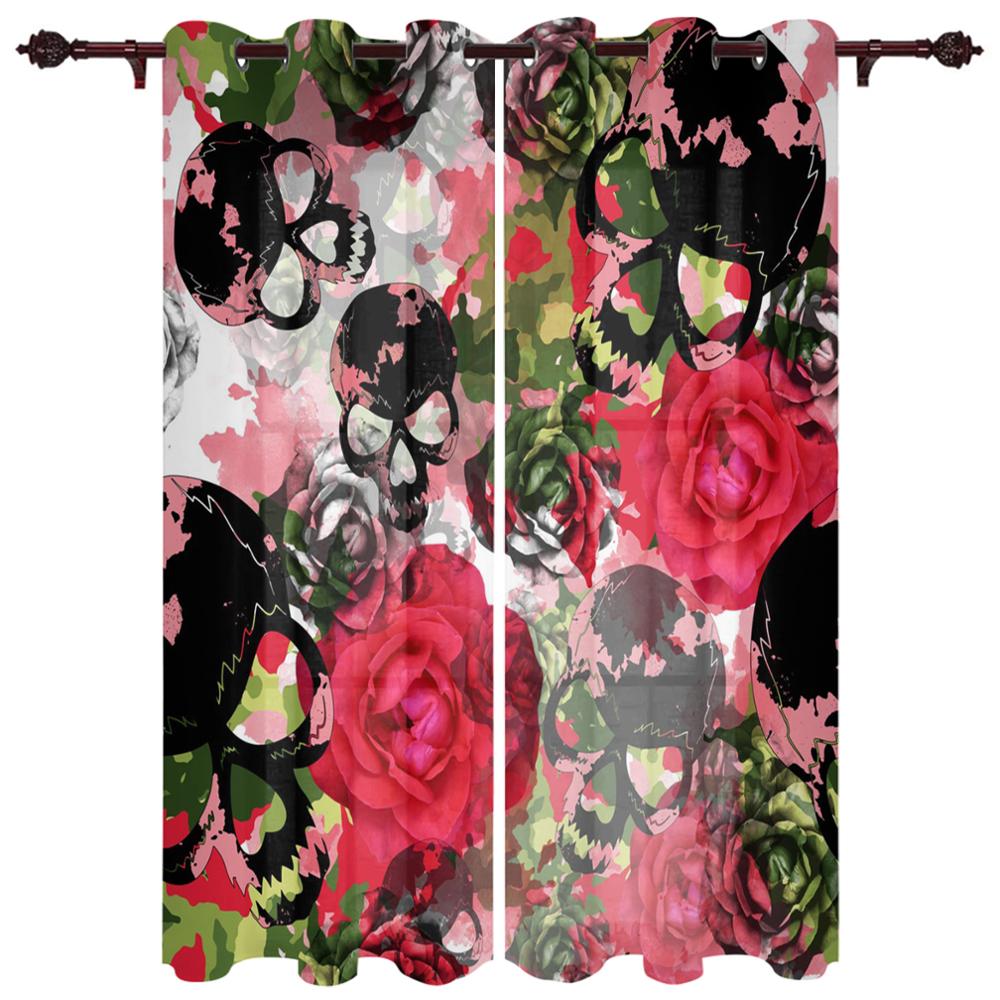 Teschio Artistico Fiori Rossi Onda Nuove Tende Semplici Decorazione per la Casa Tende Forniture Moderne per la Casa