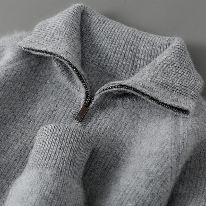 Мужской шерстяной жаккардовый кардиган с высоким воротником - Плотный свободный крой однотонный на молнии вязаная верхняя одежда для осени и зимы S 8570₽