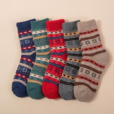 5 Paar Damen Herbst und Winter Dicke Ethnische Stil Dicke Garn Kaninchenwolle Strümpfe