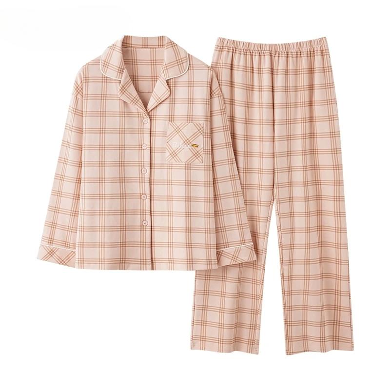 Autumn Winter Faux Cotton Sleepwear Long Sleeves Long Pants Homewear Fashion Women Pajamas Turn-down Collar Pajama
