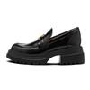 Cowhide platform loafers British style Arc de Triomphe small leather shoes women's thick heel heightening shoes black one-pedal single shoes women