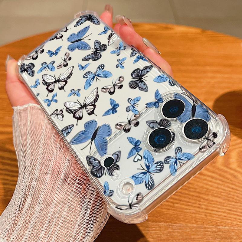 Card Slot Pocket Phone Case For iPhone Air 17 16 15 Pro Max 14 13 17 Pro 12 11 16e Shockproof Colorful Butterfly Clear TPU Cover