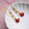 2024 Double Happiness Pearl Earrings: Hanfu Wedding Accessories In Ancient Style with Spring Ear Clips