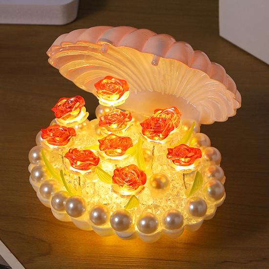 Yousheng Rose Nachtlicht Blumenlampe Muschellicht Rose Schlafzimmer Tischlampen Warmes Umgebungslicht Einzigartige Geschenke für Frauen Sie Freundin Ehefrau