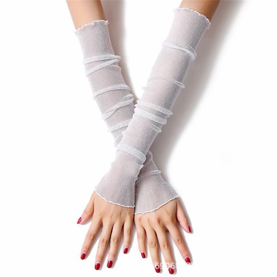 

Sheer Mesh Arm Sleeves Sun Protection Gloves for Women L білий