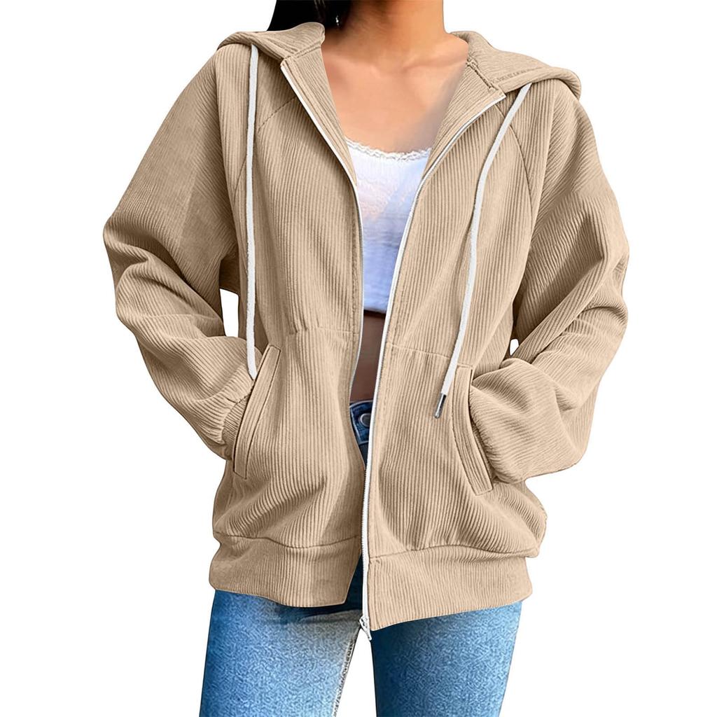 Women's Casual Oversized Zip-up Hoodie Jacket with Hood Long Sleeve Loose Fit for Daily Wear