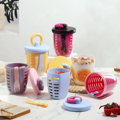 650ml Outdoor Picnic Fruit Salad Cup with Fork Double Layer Drainage Portable Breakfast Juice Cup Multipurpose Milk Bottle