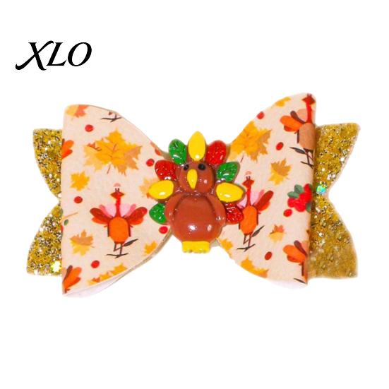 Festival Style Hair Accessories Thanksgiving Turkey Bow Clip for Girls, Decorative Pins, Maple Leaf Pins Double Layer Glitter Clip, Cute Autumn