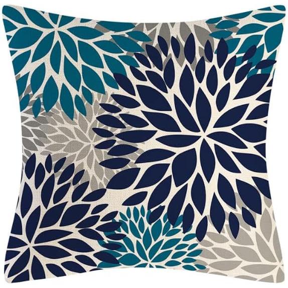 BetterJonny Cushion Cover Scandinavian 45x45cm Blue 4 Pieces Linen Floral Pattern Sofa Interior Decoration Back Cushion Cover Sat Futon Cover