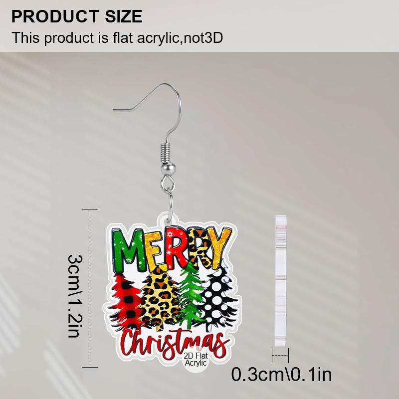 Cercei lungi 2D Plat Pom de Crăciun Vesel, material acrilic ușor, alegere ideală pentru cadouri de petrecere și cadouri bijuterii.