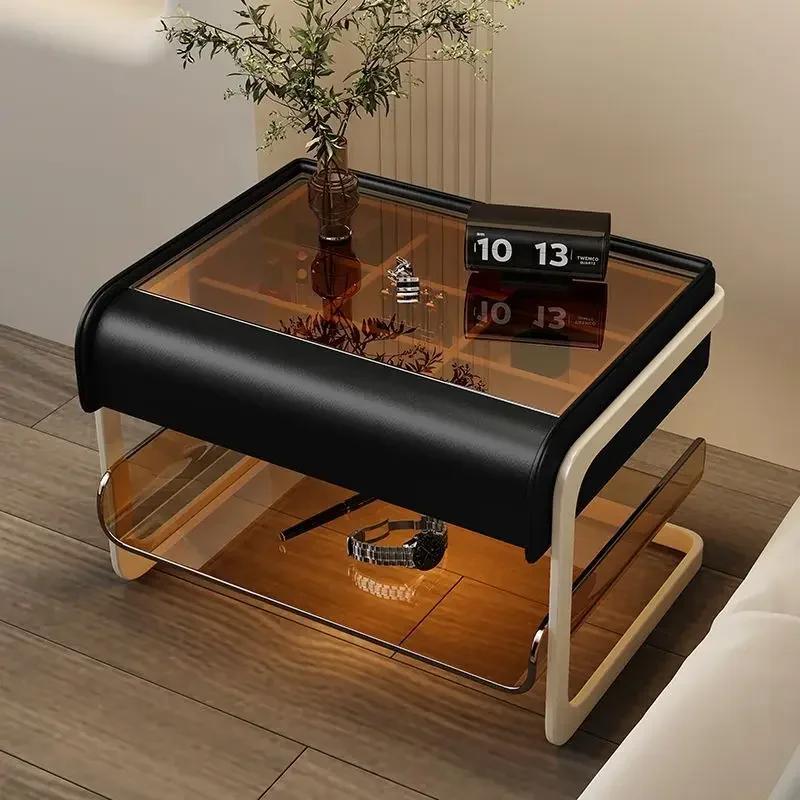 Smart Bedside Table Modern Simple Bedroom Luxury Nightstands Multifunctional Acrylic Wireless Charging Home Furniture