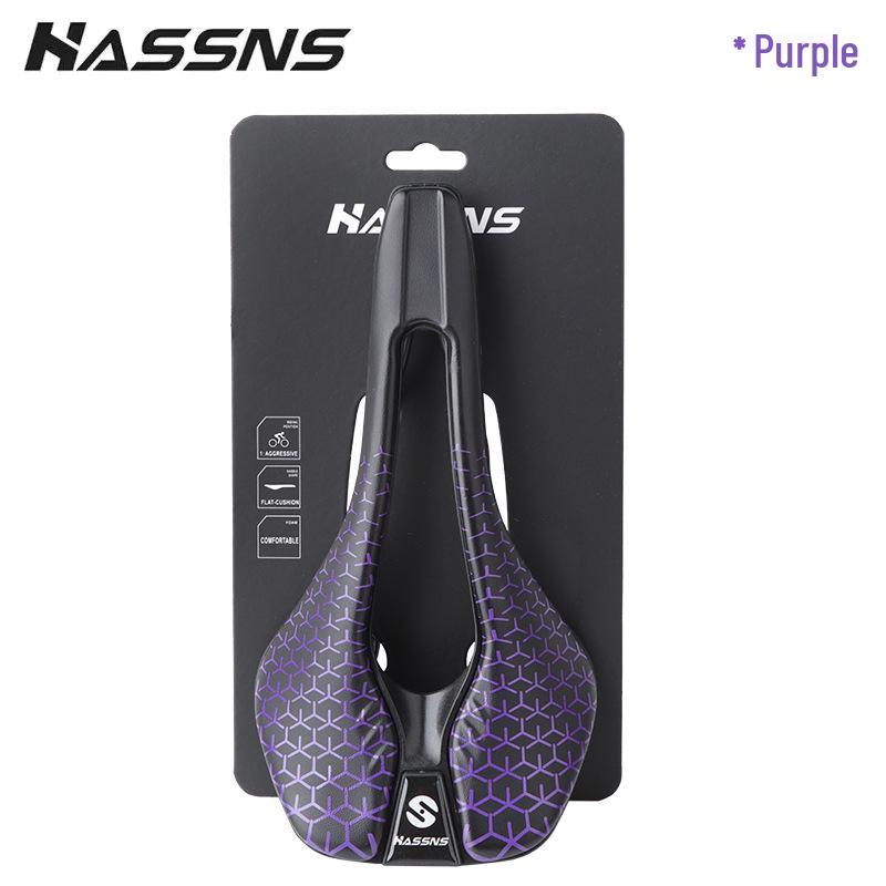 HASSNS Lightweight Mountain & Road Bike Saddle - Comfortable, Breathable Microfiber Leather with Hollow Design.