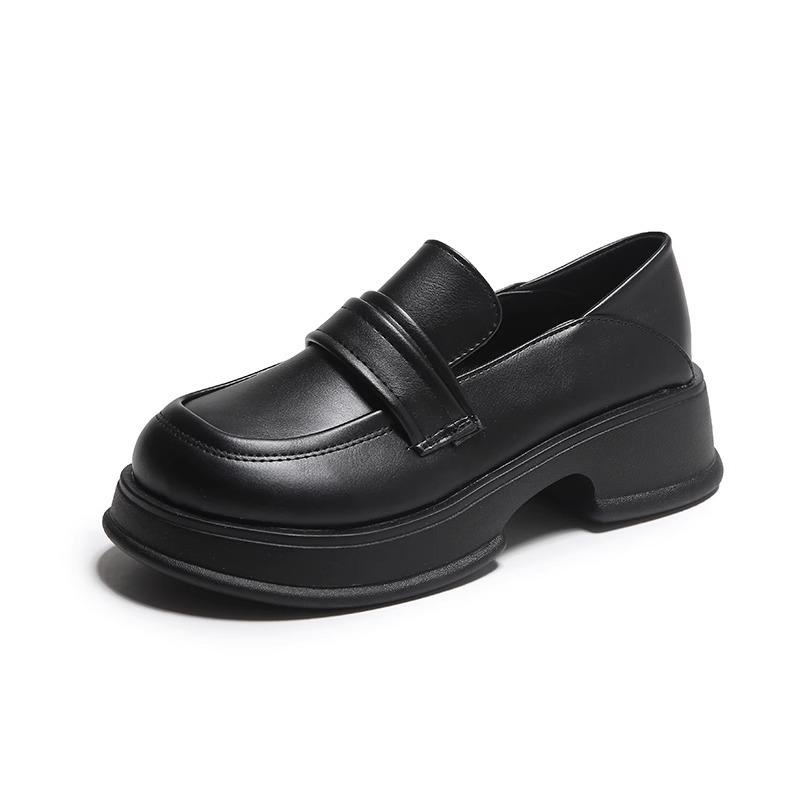 Round head platform British loafers women's 2025 new retro versatile jk dress single shoes black thick heel small leather shoes