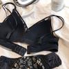 High-end new female sexy underwear embroidery without steel ring triangle cup thin upper support gathered to show small bra cover set