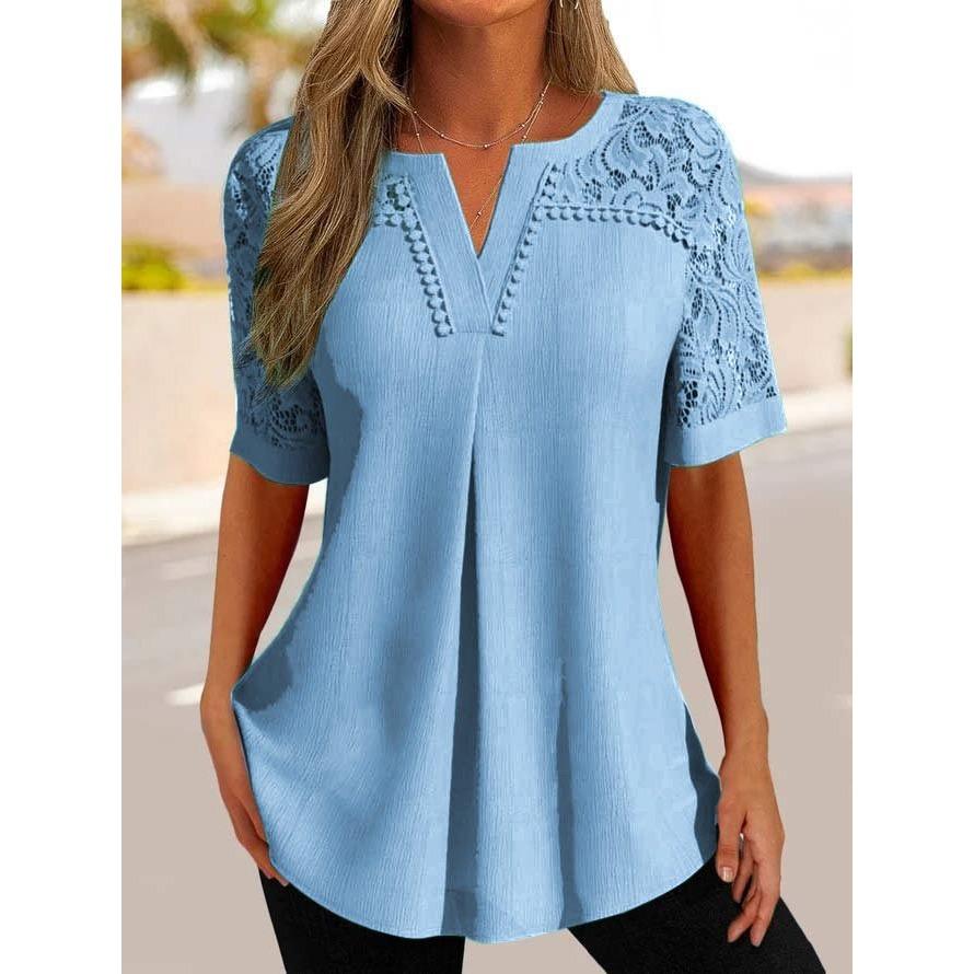 

QICED Летняя футболка с коротким рукавом, кружевной женский топ с вырезами, женская одежда XXXL